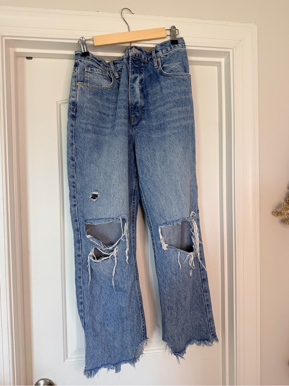 We The Free Distressed Light Blue Straight-Leg Jeans